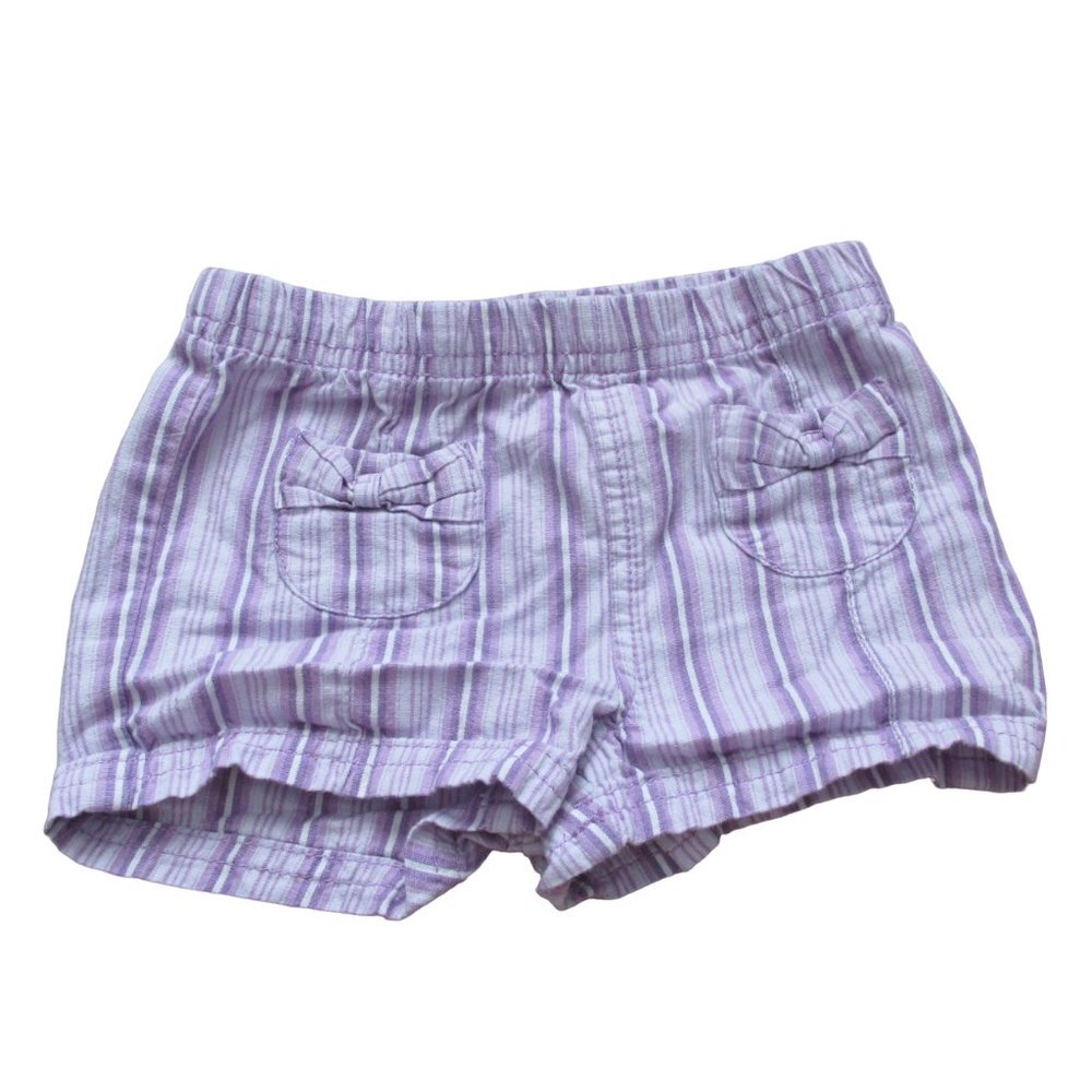 Faded Glory Pull On‎ Shorts Infant Girls Size 6-9M Purple White Striped Elastic